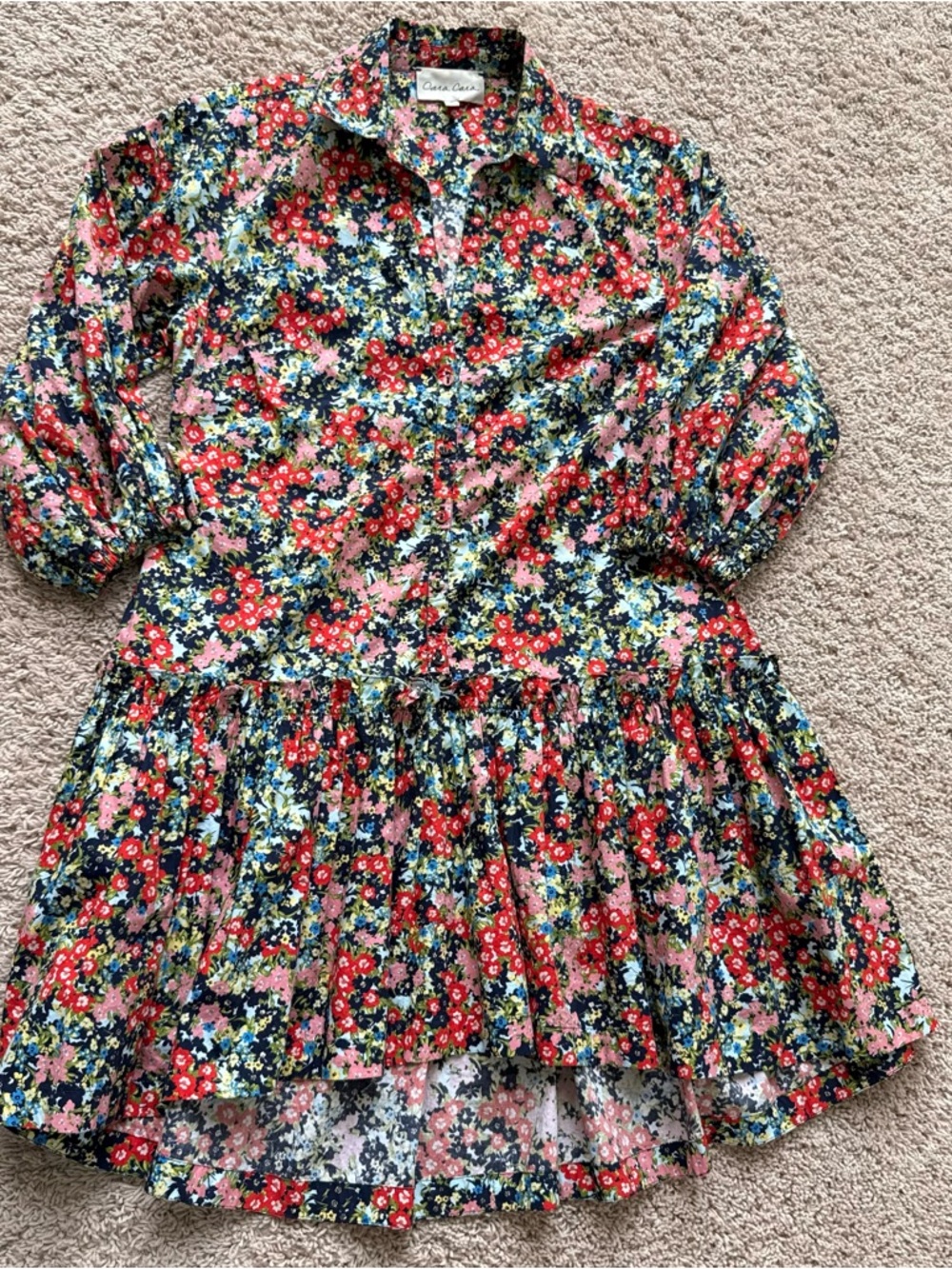 Cara Cara Floral Button-Front Tiered Shirt Dress - Red Multi